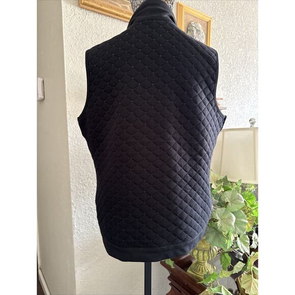 Quilted Puffer Vest Women’s Sz L Striped Black Gold Mock Neck Reversible - Picture 13 of 14